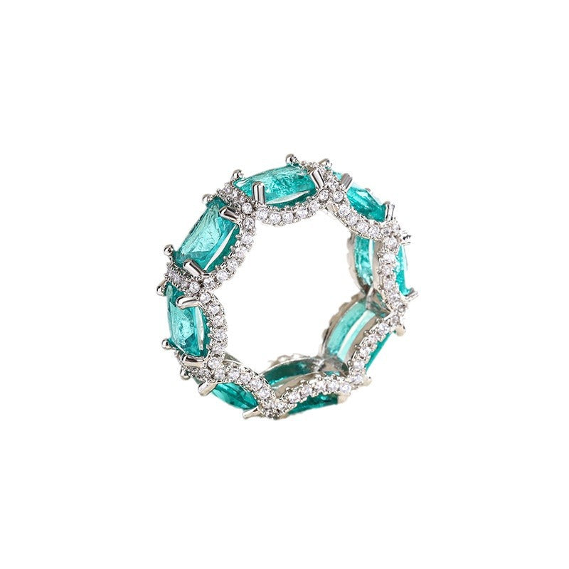 Simulation Gem Female Jewelry Inlaid Aquamarine Rings