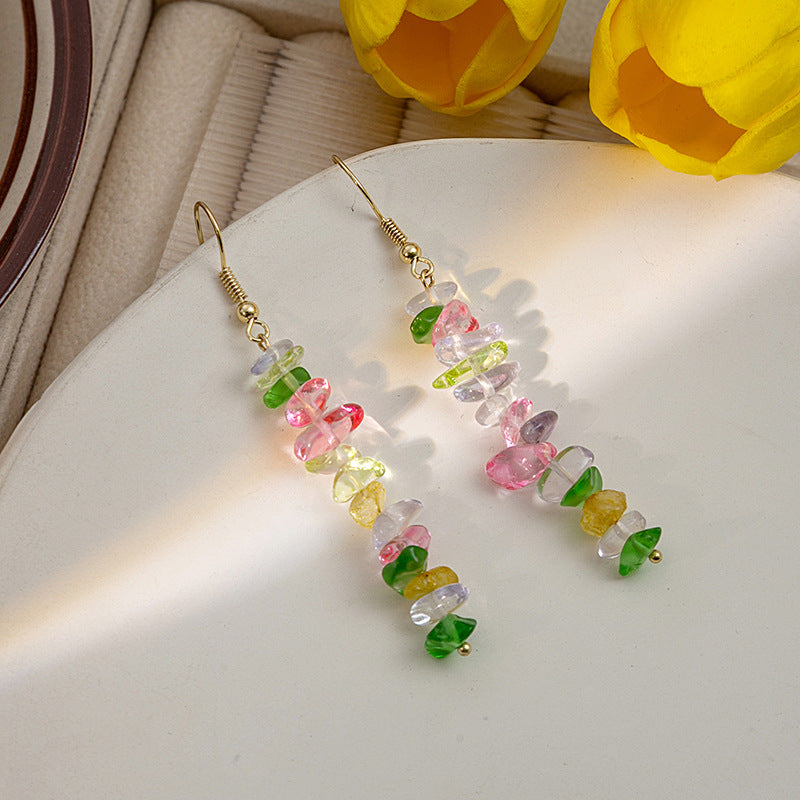 Summer Sweet Colorful Irregular Gravel Beaded Dopamine Fresh Long Earrings