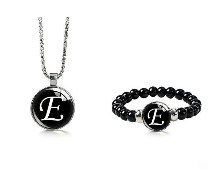 Women's Fashionable Black Time Stone With English Letters Necklace