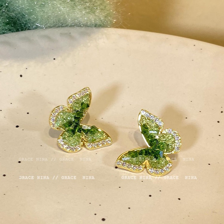 Debris Gradient Crystal Flowers Butterfly Female Special Interest Earrings