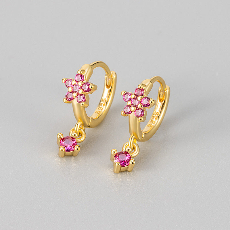 Multicolor Zircon Plum-shaped Personality Fashion Flower Ear Buckle