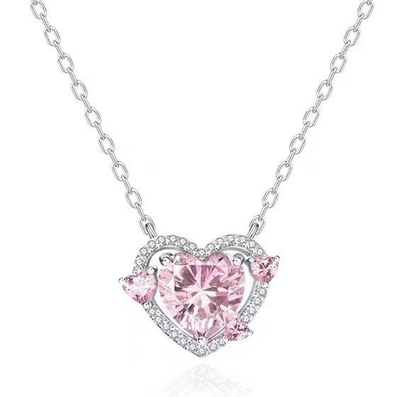 Women's Honor Coffee Guardian Hearts Pink Diamond Necklace
