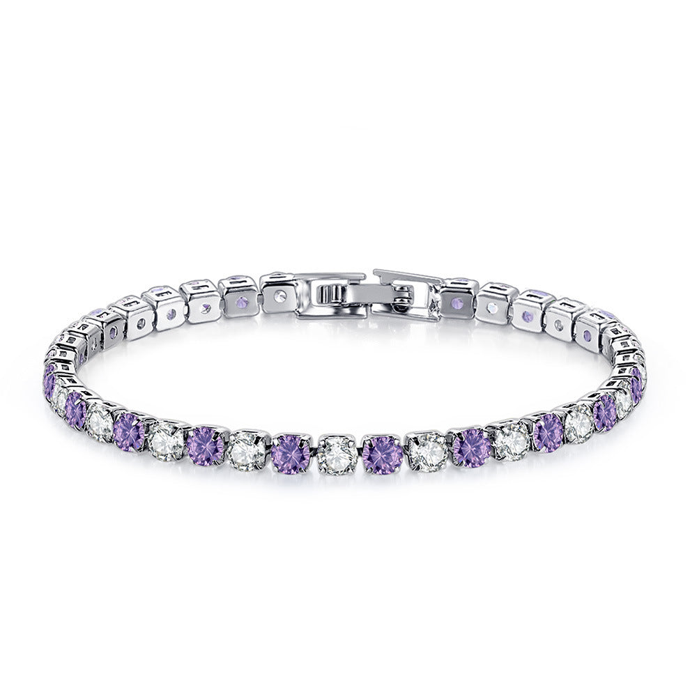 Color Zircon Female Full Diamond White Gold Plated Tennis Bracelets