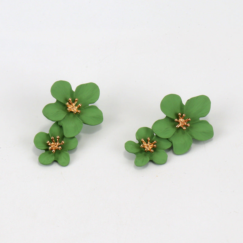 Fashion Personality Trend Multicolor Double Layer Flower Earrings