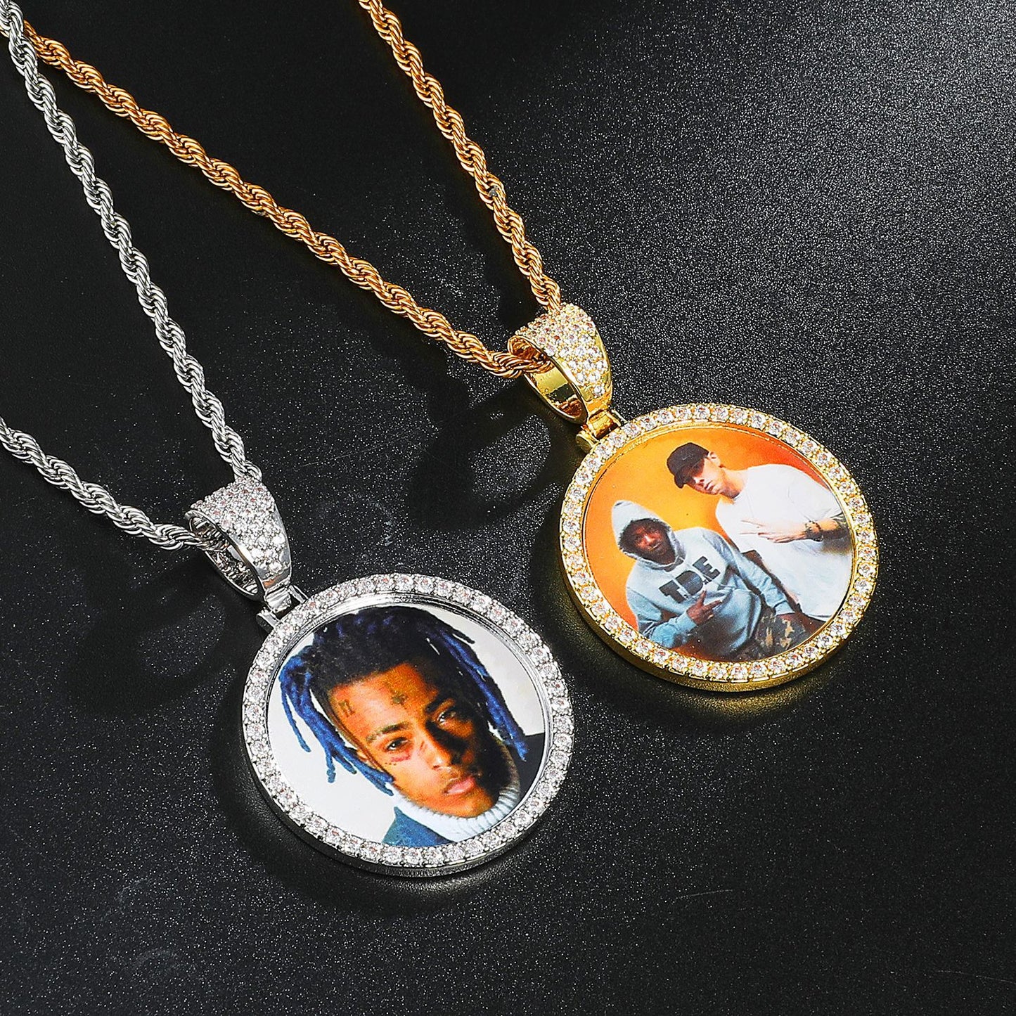 Diamond Round Plate Hip Hop Frame Pendants