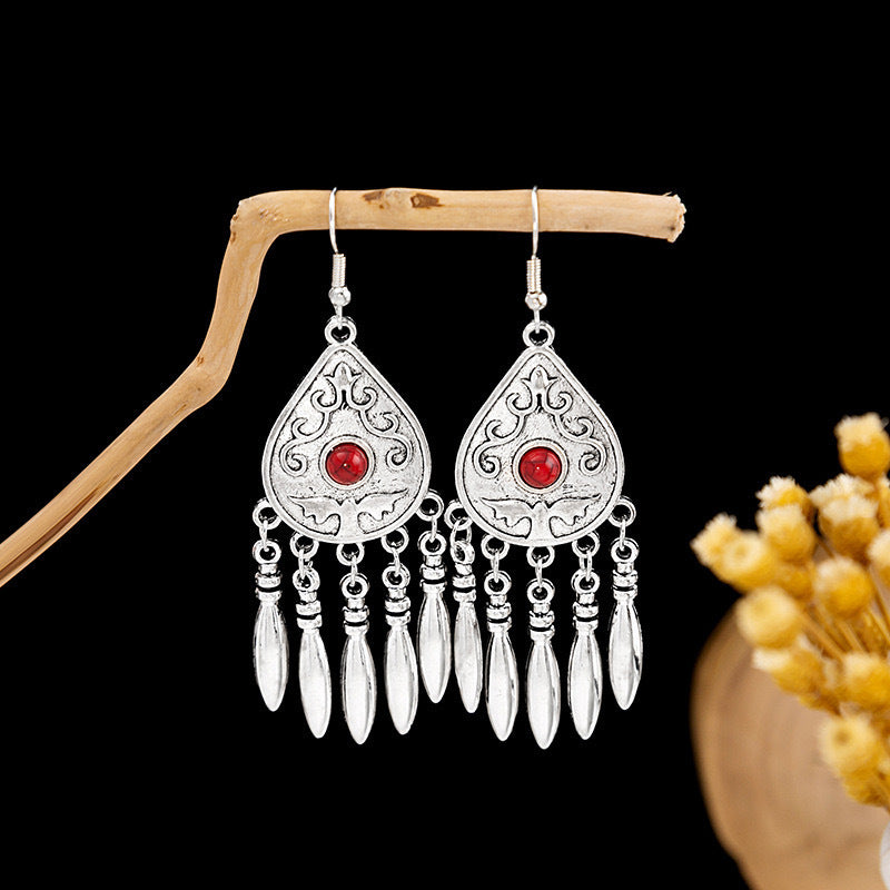 Metal Alloy Retro Ethnic Style Geometric Water Drop Round Bell Earrings