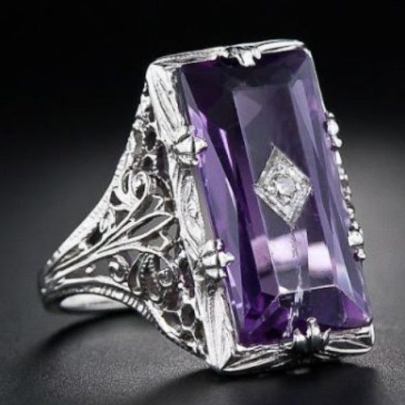 Chamfered Rectangular Purple Imitation Crystal Princess Rings