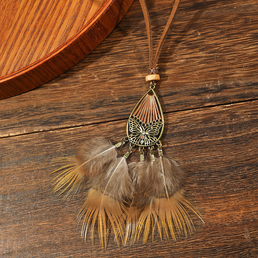 Sweater Chain Hand-woven Feather Scenic Spot Necklaces