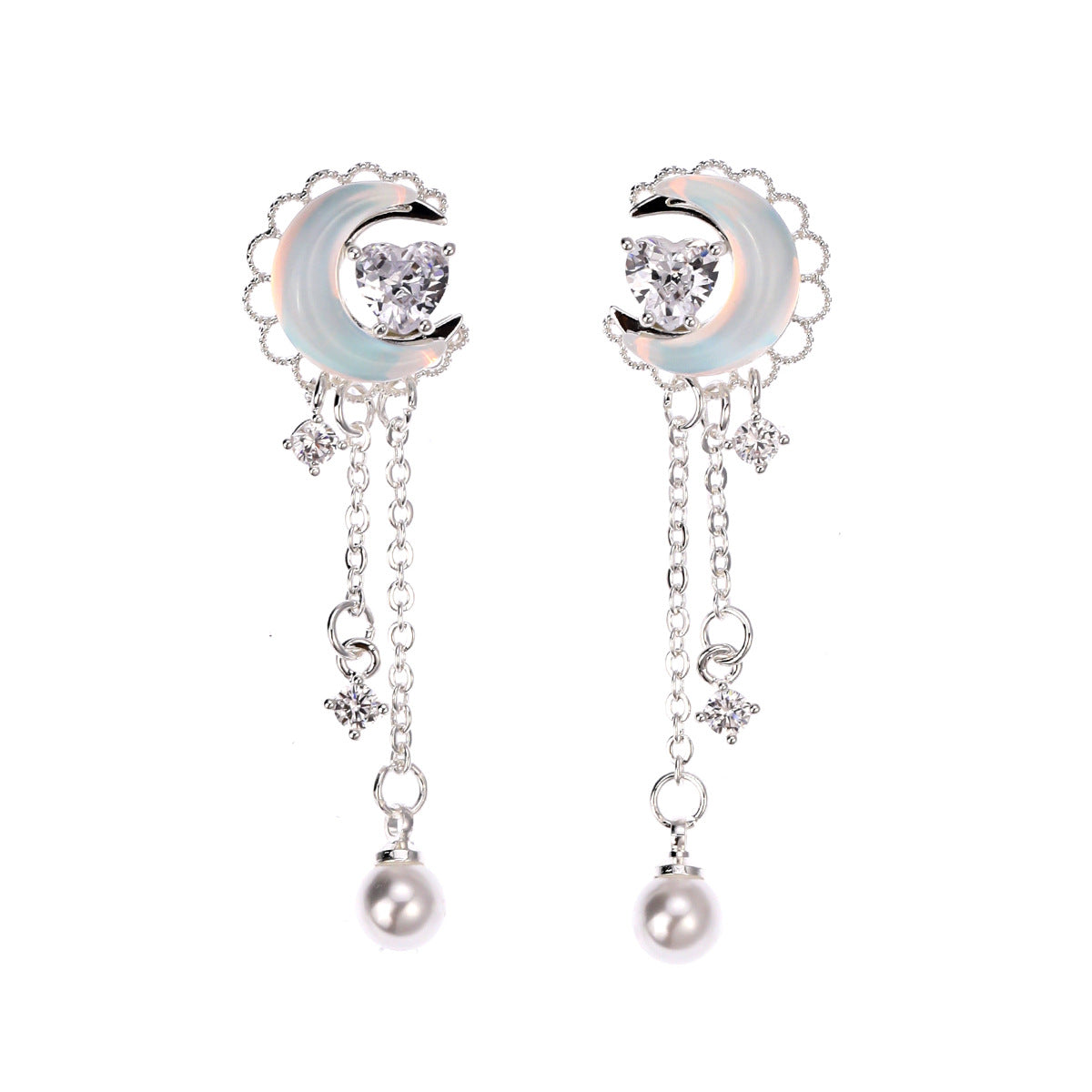 Women's Star Ear Sterling Sier Vintage Mori Style Zircon Niche Moonstone Stud Earrings