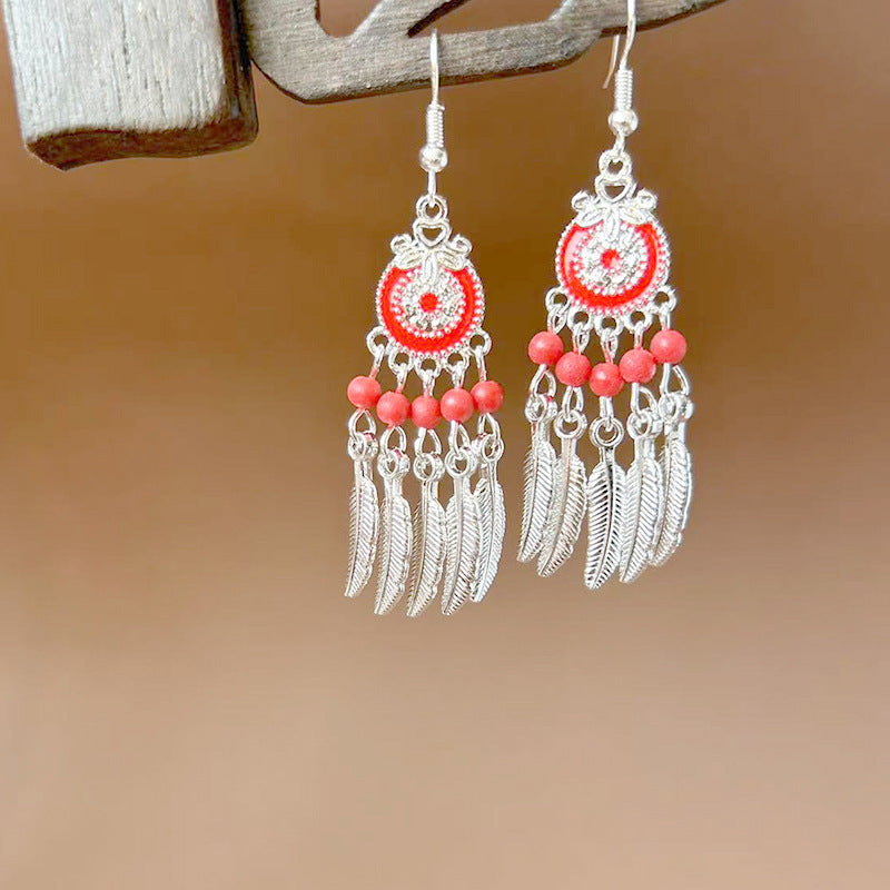 Sier Ethnic Style Peacock Retro Ear Hook Vintage Scenic Spot Earrings