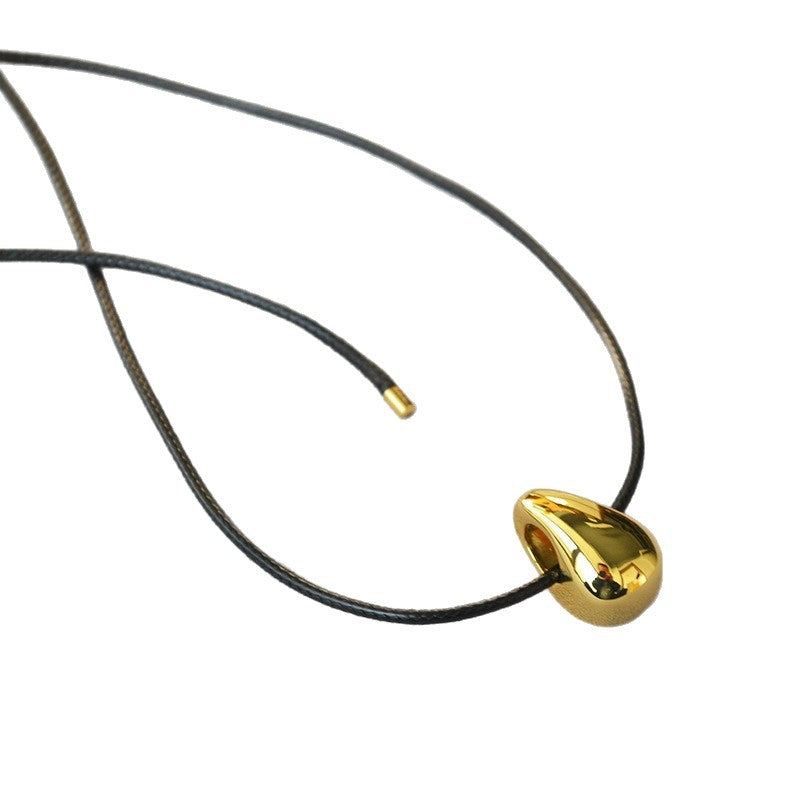Cold Water Drop Design Personality Black Leather Cord Sweater Pendants