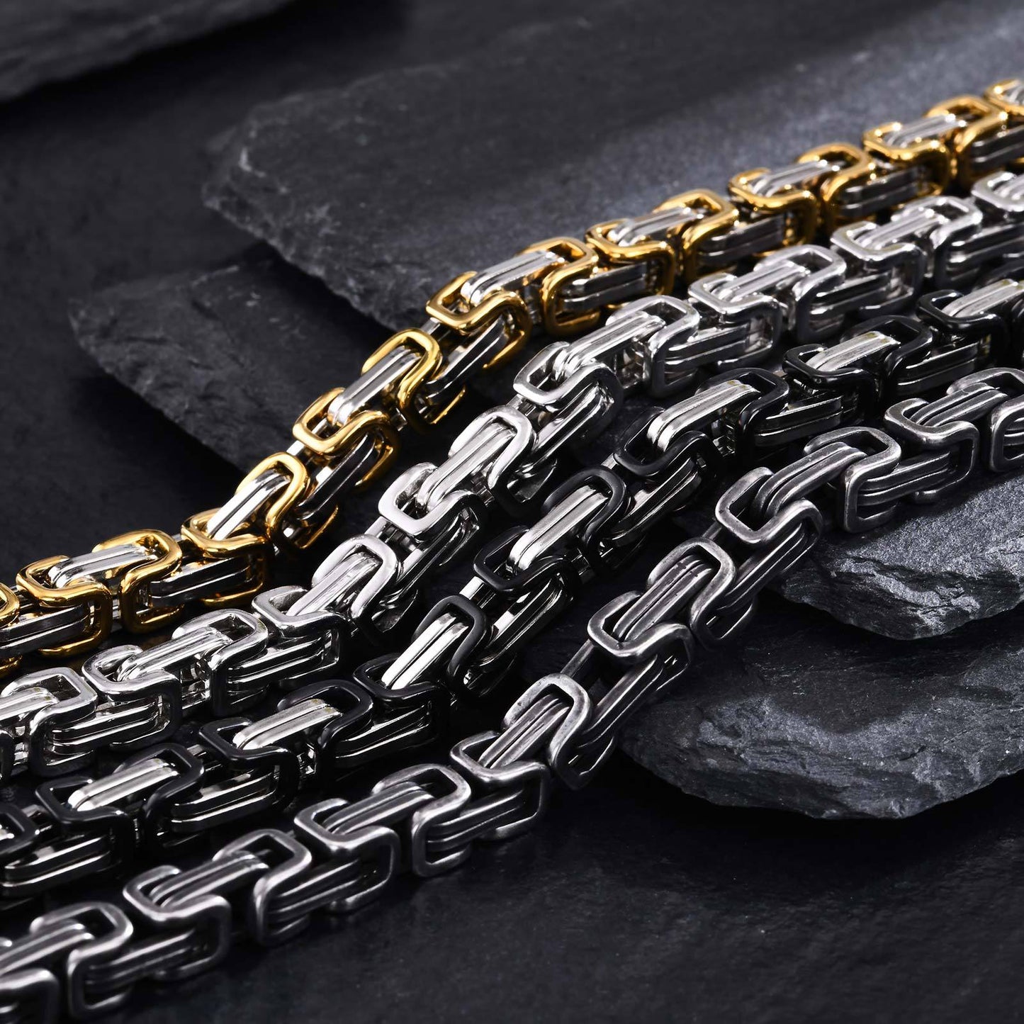 Men's Stainless Steel Square Byzantine Gold Fashion Bracelets