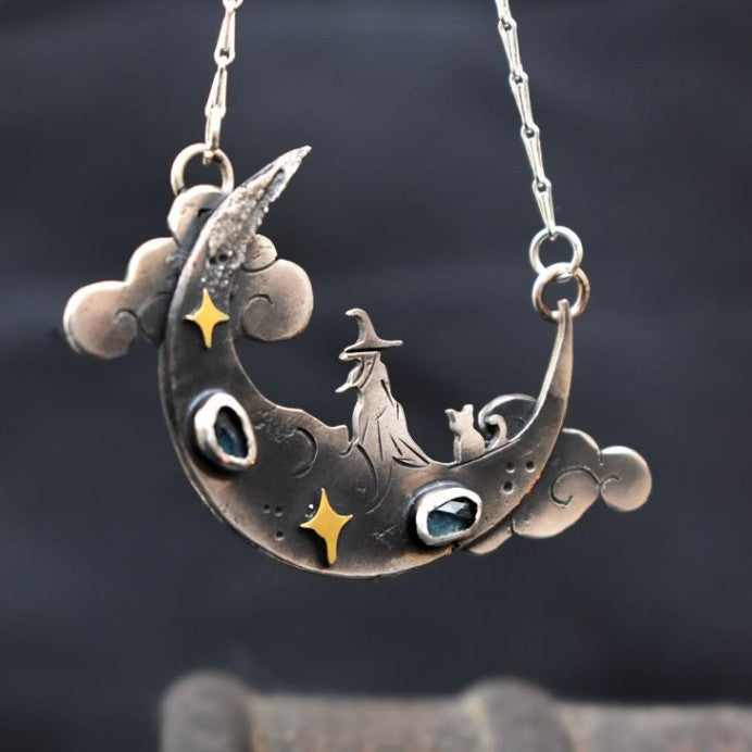 Vintage Cat Blue Treasure Chinese Style Necklaces