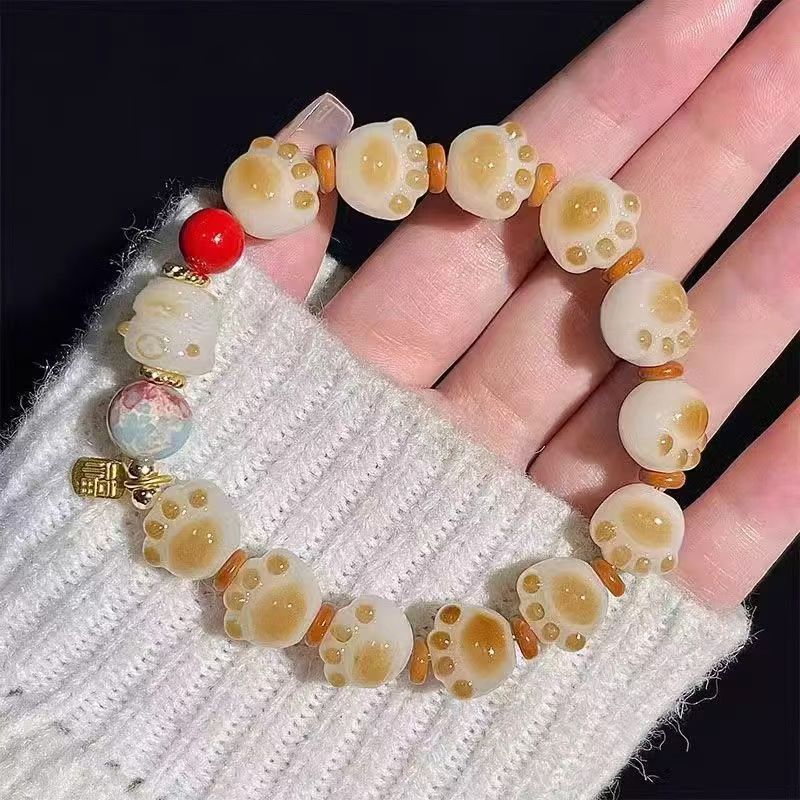 Paw Lucky Cute Hand Beaded Design Gift Charcoal Honey Burnt Bracelets