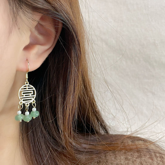 Women's Chinese Style Folding Fan Ear Hook Ancient Long Earrings