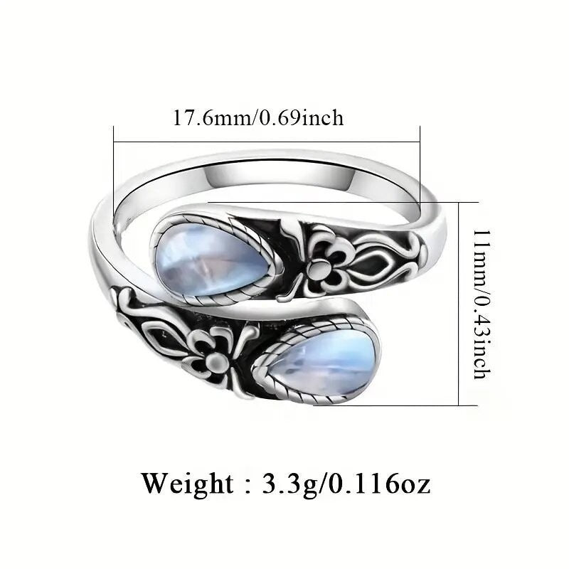 Moonstone Pear Victoria Vintage Embossed Bow Rings