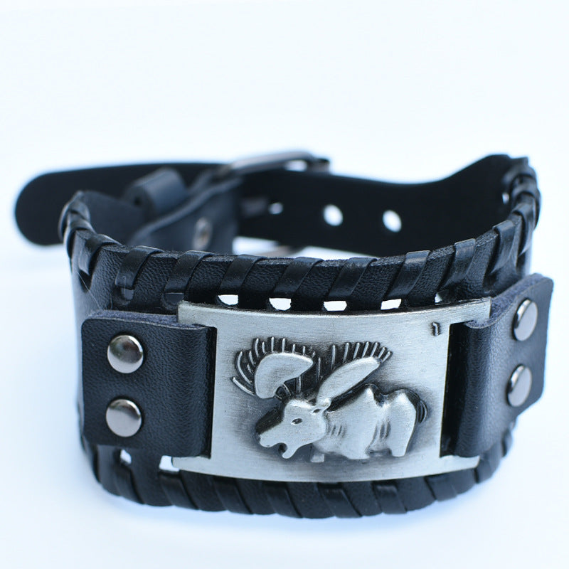 Men's Retro Viking Totem Leather Wolf Head Bear Claw Gossip Lucky Bracelet