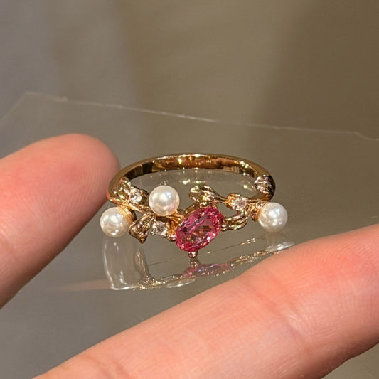 One Garland Rhinestone Champagne Gold Pearl Ring