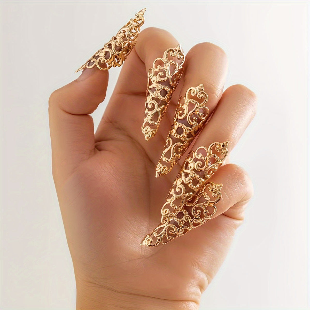 Hollow Pattern Tapered Fingernail Metal Female Rings