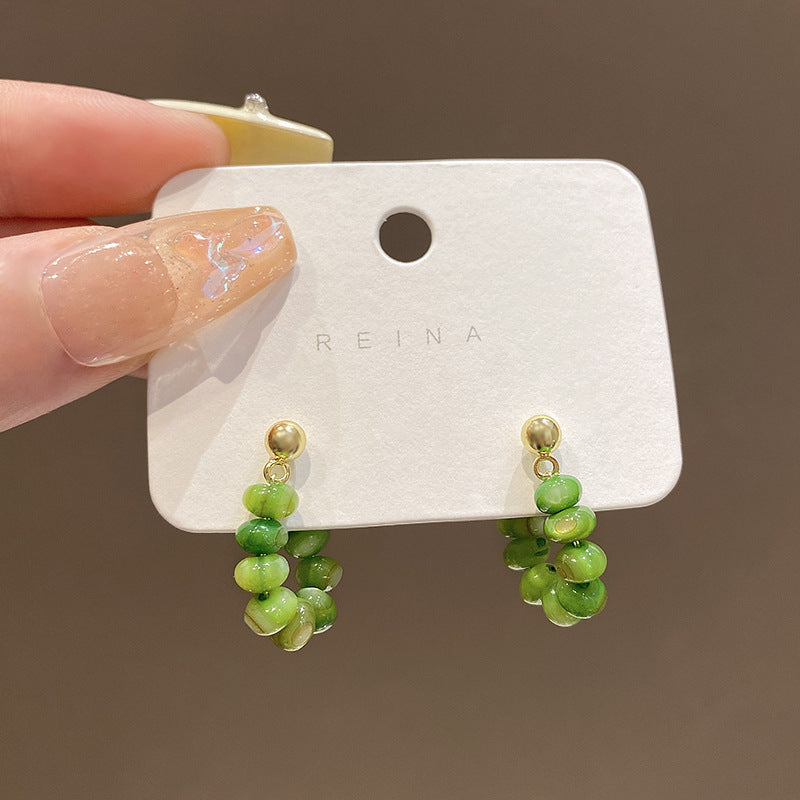 Women's Green Opal Design Sense Niche Ear Clip Earrings