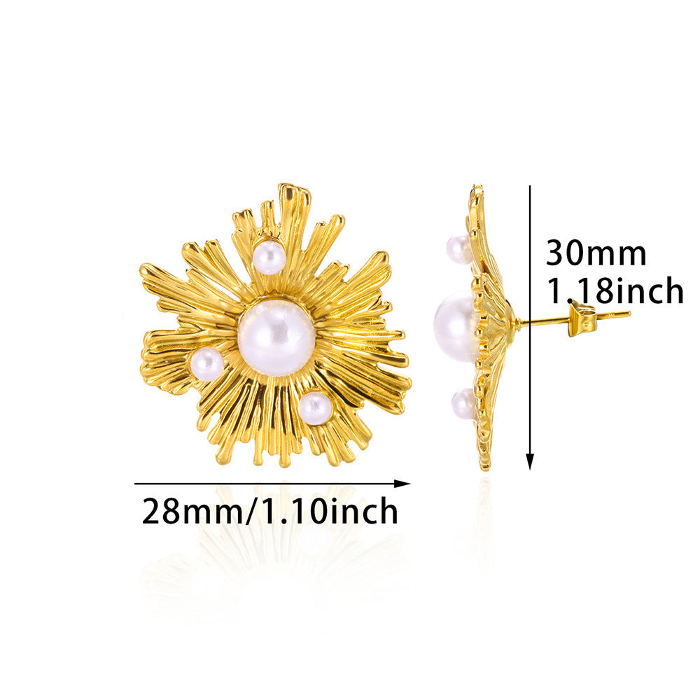 Wind Fashion Imitation Pearl Gold Stainless Steel Female Earrings