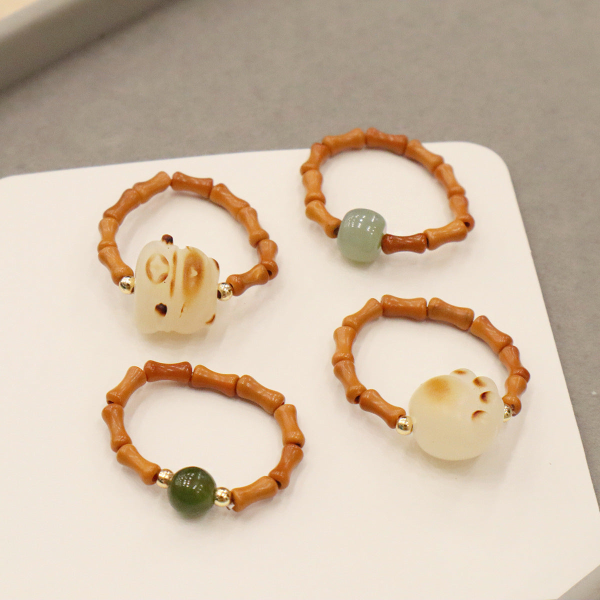 Joint Olive Nut Bodhi Jade Cat's Paw Elastic Rings