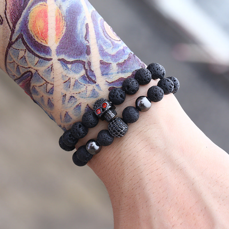 Ornament Black Frosted Stone Lava Mixed Wear Crown Long Bracelets