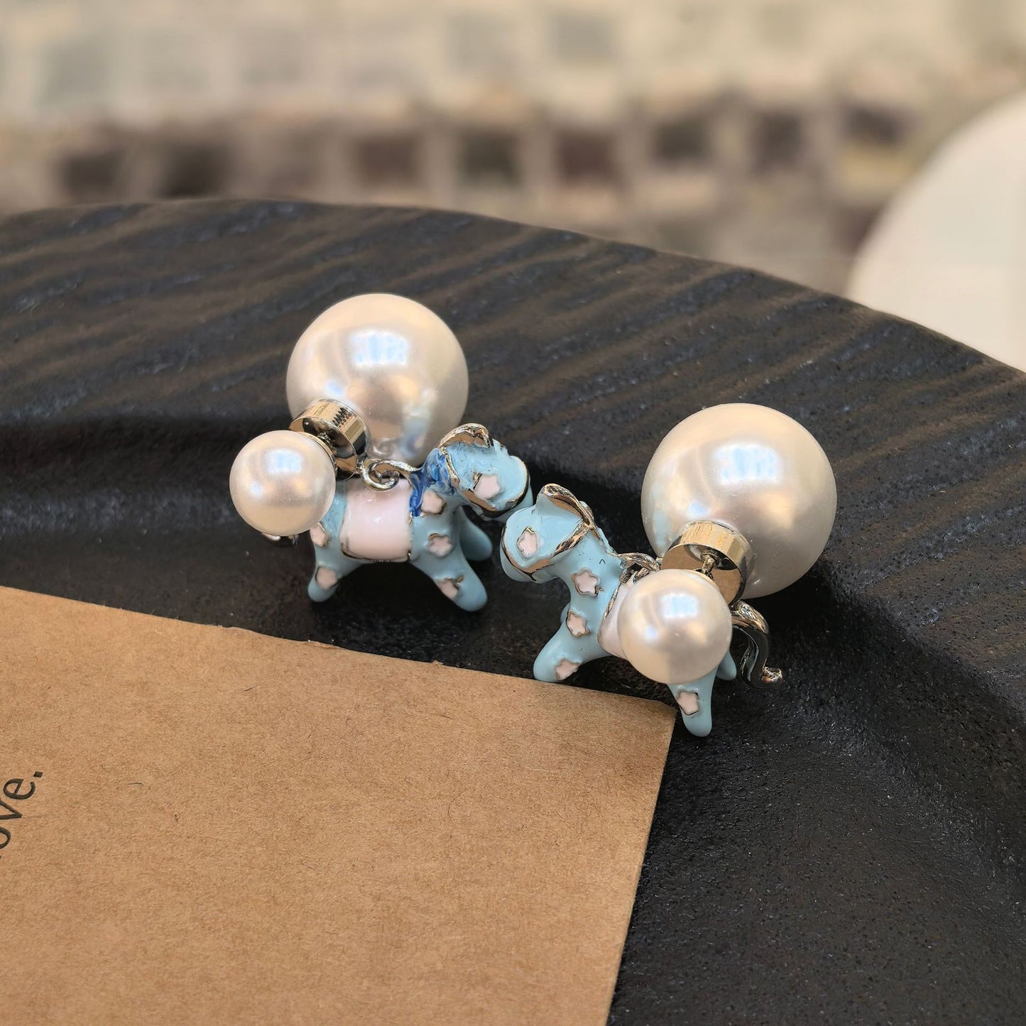 Cute Drip Glazed Light Blue Pony Stud Earrings