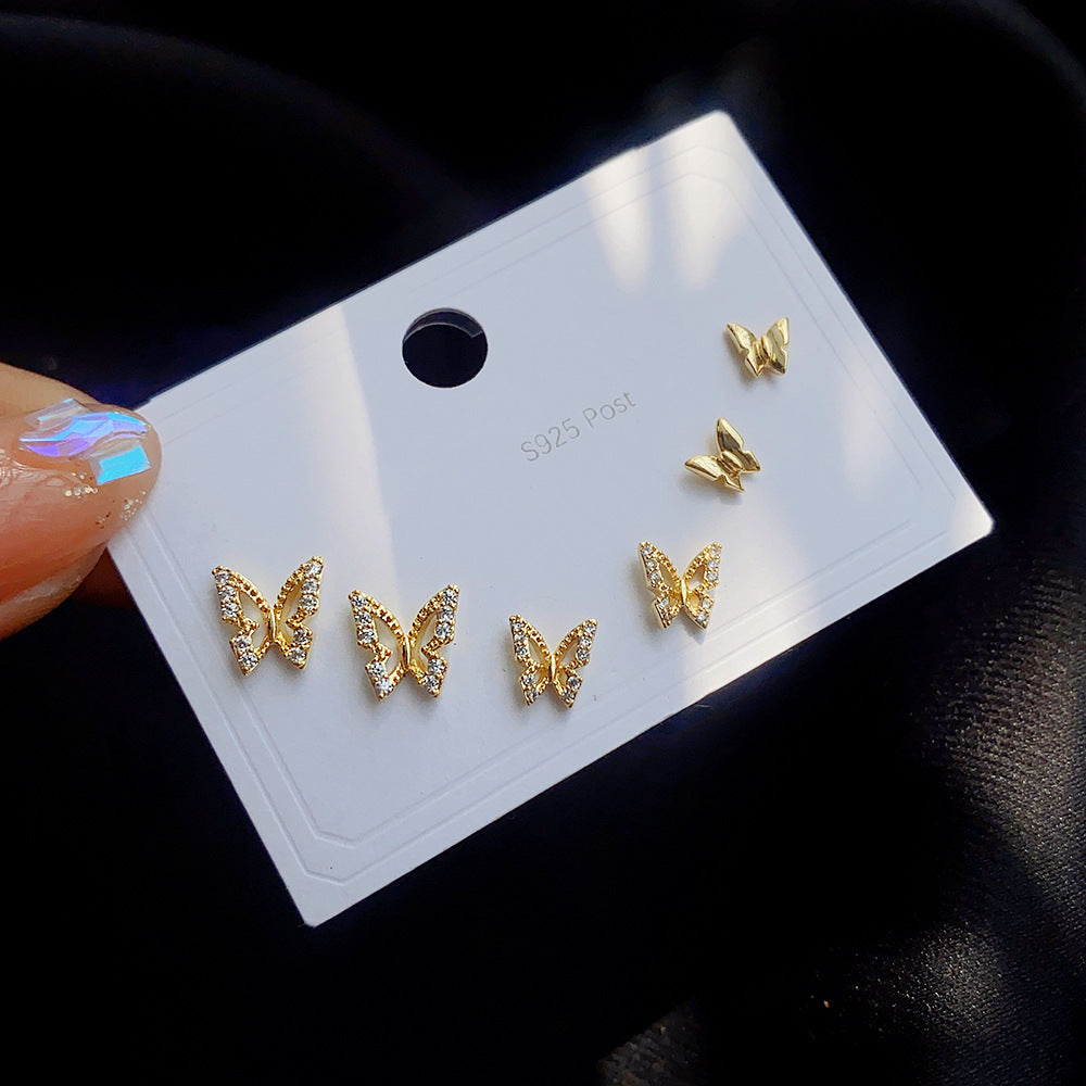 Women's Gold Plating Inlaid Zircon Set Suit One Card Earrings