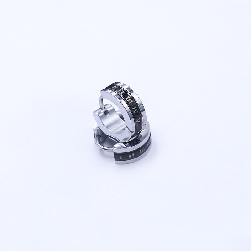 Men's Source Stainless Steel Female Drop Oil Plain Surface Black Roman Ear Buckle