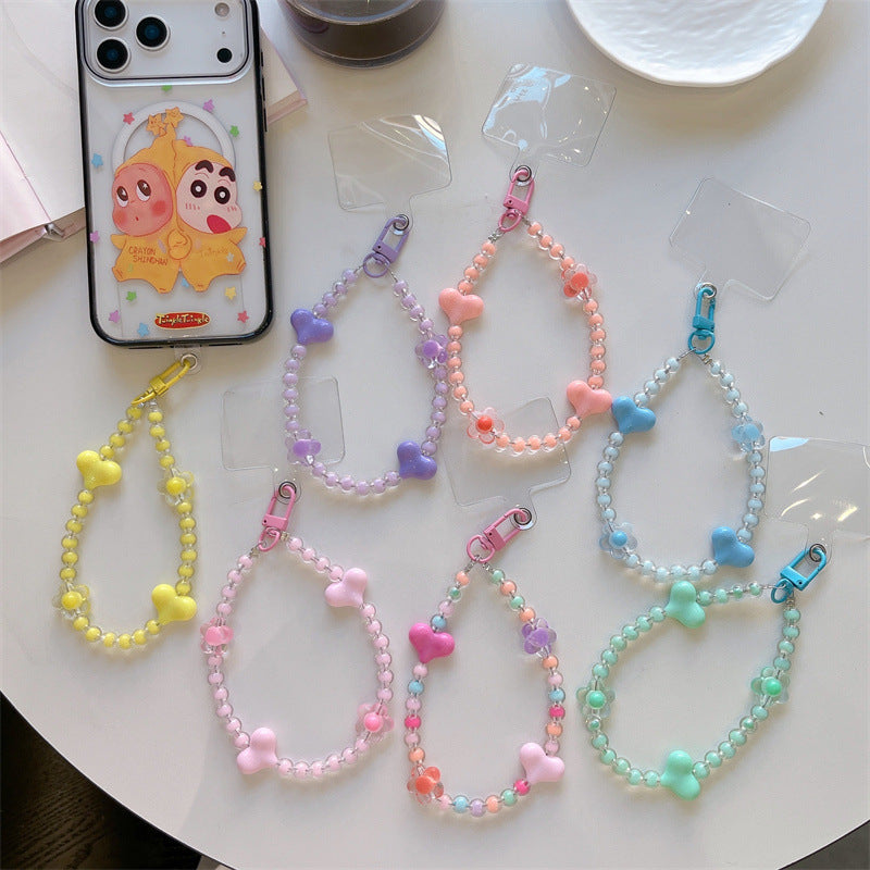 Women's Bow Beads Mobile Phone Lanyard Charm Pearl Love Short Bracelet