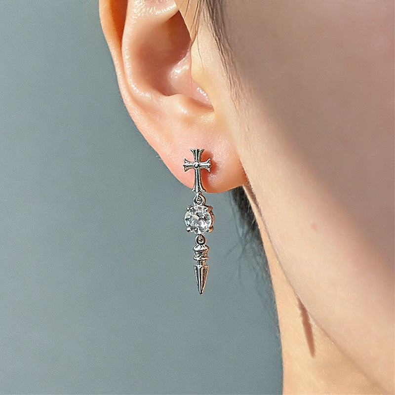 Cross Pestle Iris Series Ear Bone Flash Zircon Sharp Cone Stud Earrings