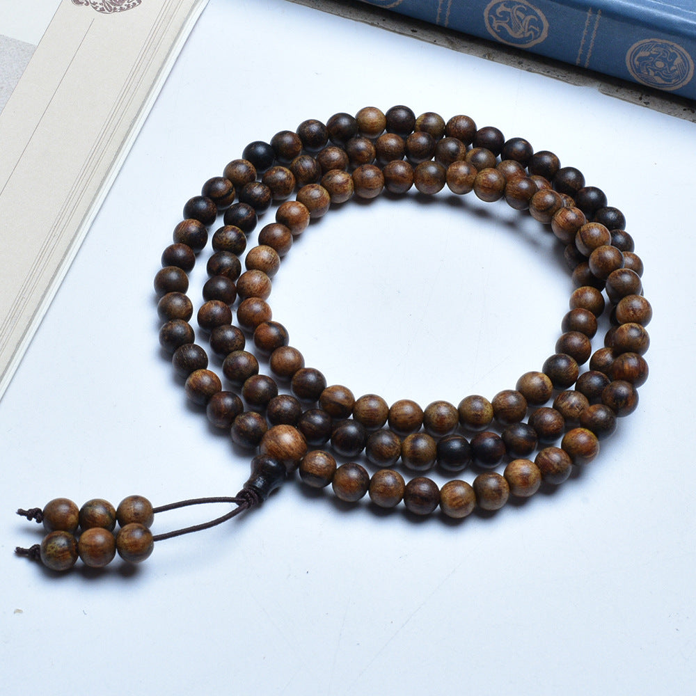 Wooden Prayer Beads Rosary Log String Flower Leather Bracelet