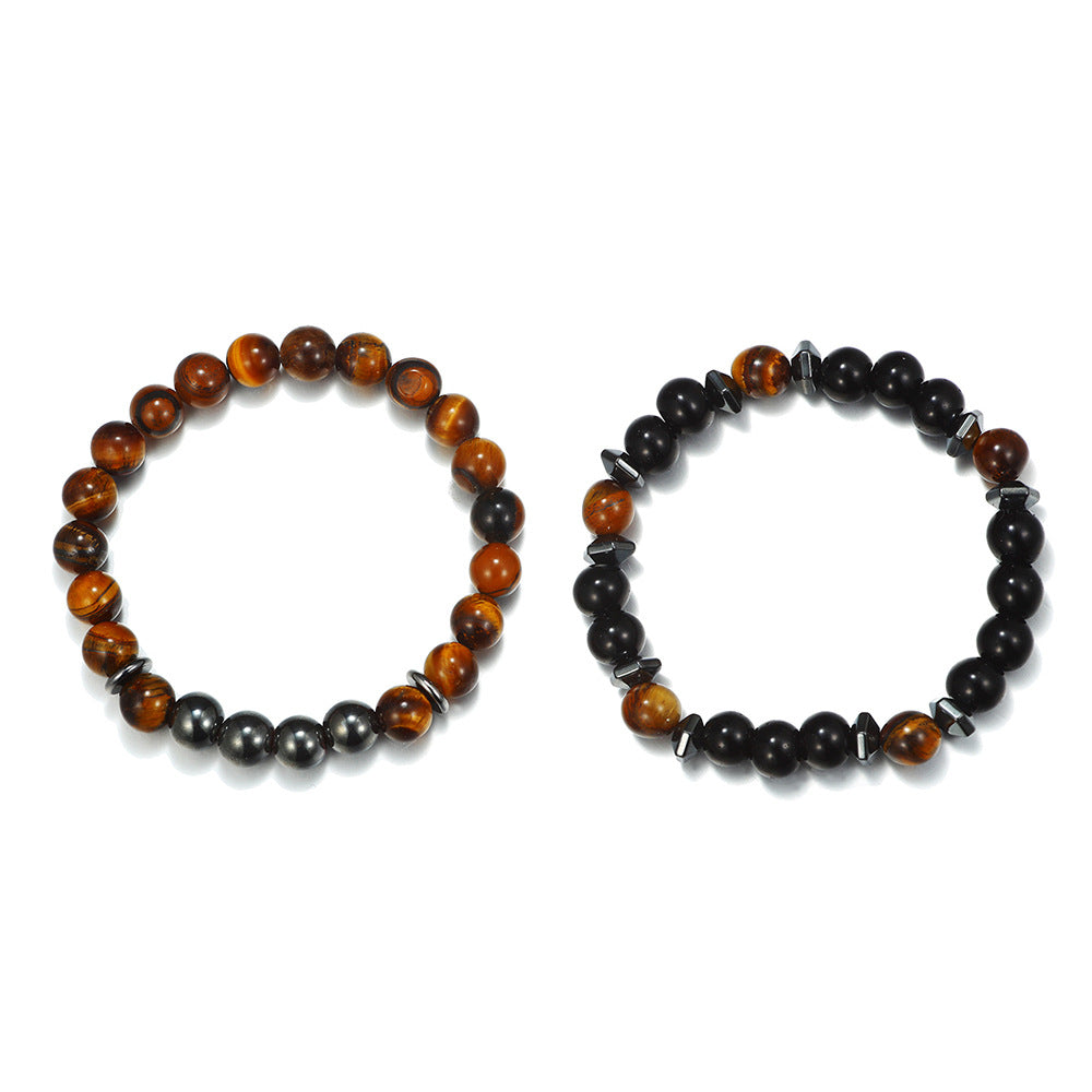 Men's Haematite Cross Beaded White Volcanic Stone Bracelets