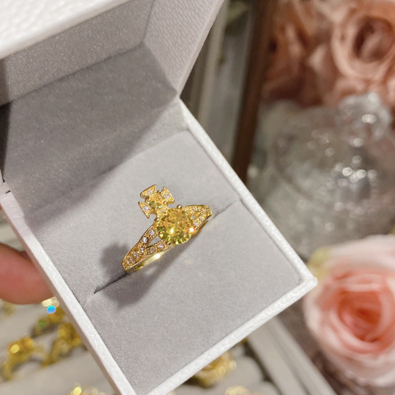 Camellia Fashion Romantic French Golden Rhinestone Gold Plated Ring