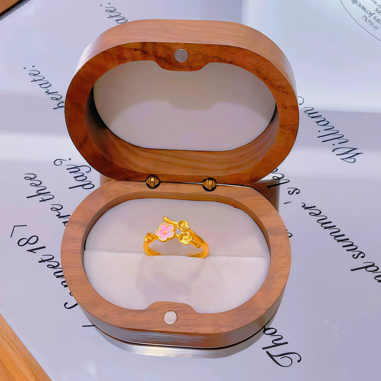 Gold Ancient Brushed Flower Niche Design Light Luxury Open Rings