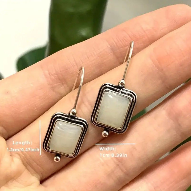 Luxury Natural Moonstone White Sapphire Drop Earrings