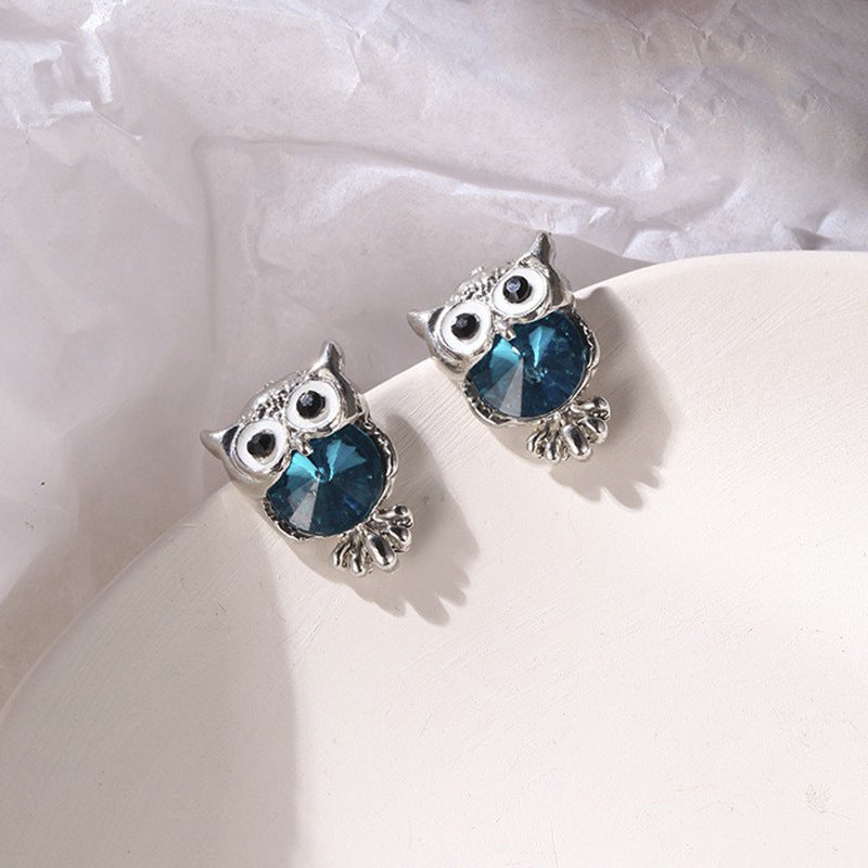 Owl Zircon Personality Simple Retro Frosty Earrings