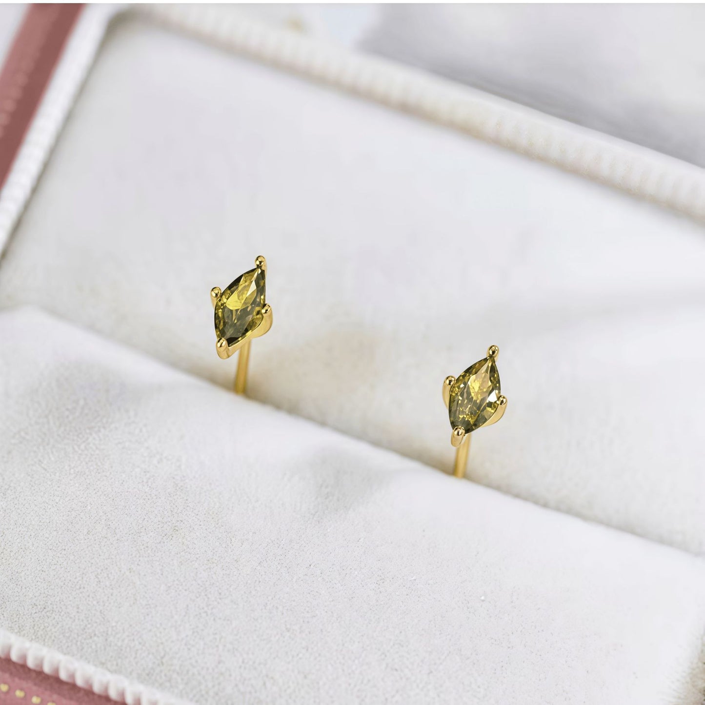 Sterling Sier Gold Plated Olive Green Horse Eye Zircon Mini Earrings
