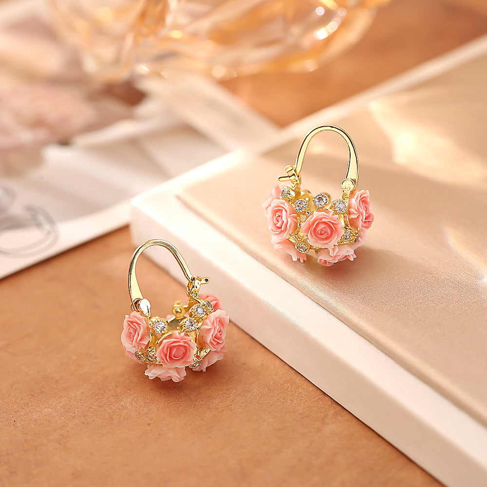 Women's Flowers Like Brocade Rose Basket Ear Clip Design Fashionable Earrings