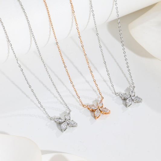 French Style Super Flash Zircon Flower Light Luxury Titanium Steel Necklace