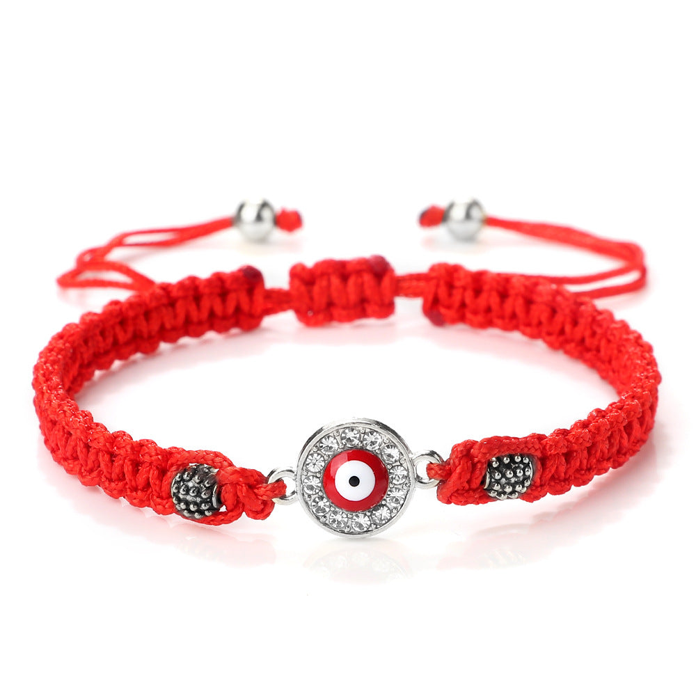 Women's & Men's Red Rope Safety Lock Devil's Eye Diamond Woven Hand Bracelet