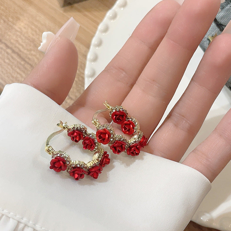 Red Rose Ear Clip Romantic Aura Earrings
