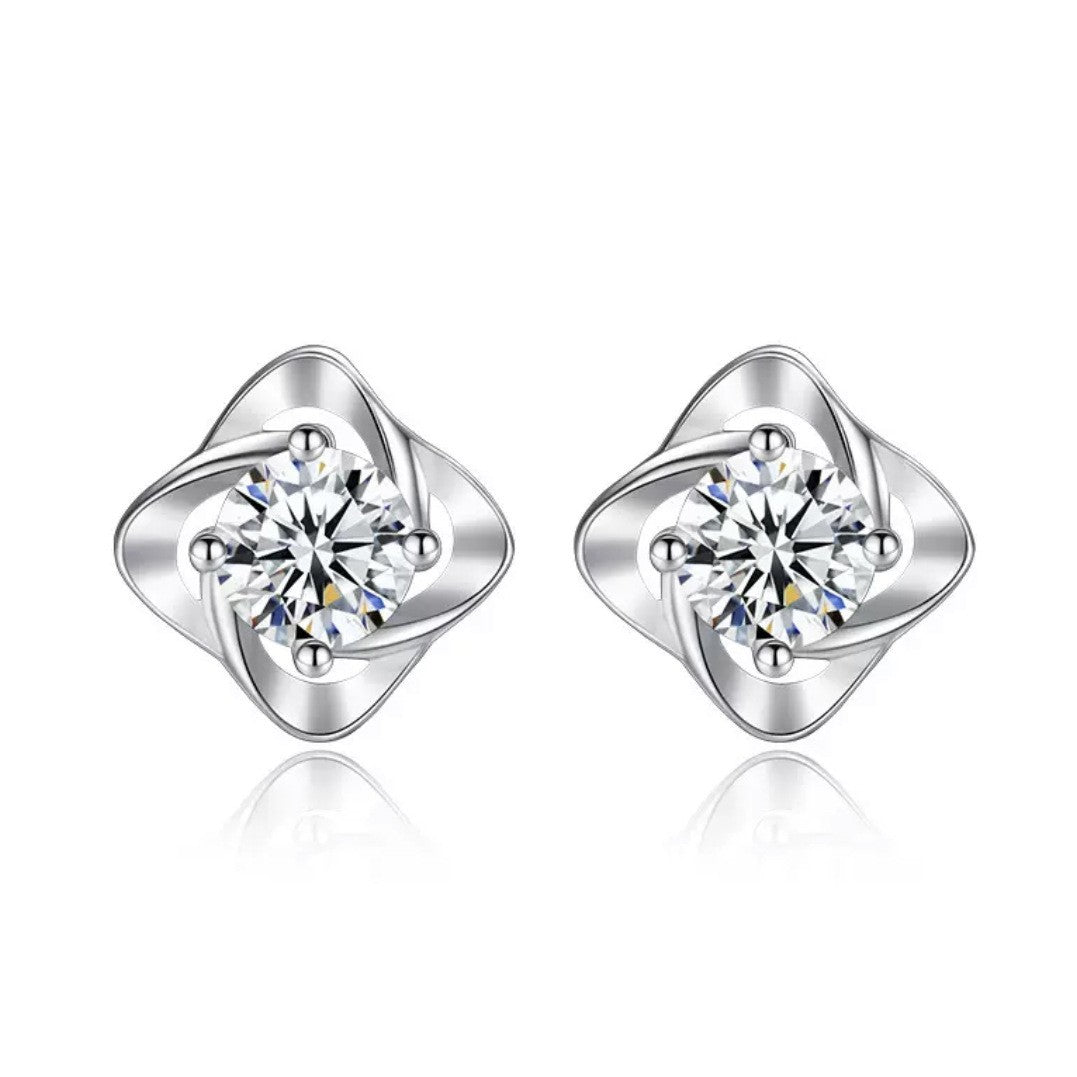 Four-leaf Clover Three-dimensional Flower Fashion Diamond Ear Stud Earrings