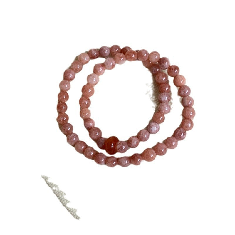 Women's Pink Natural Sunstone Double Circle Twin National Style Chinese Bracelets