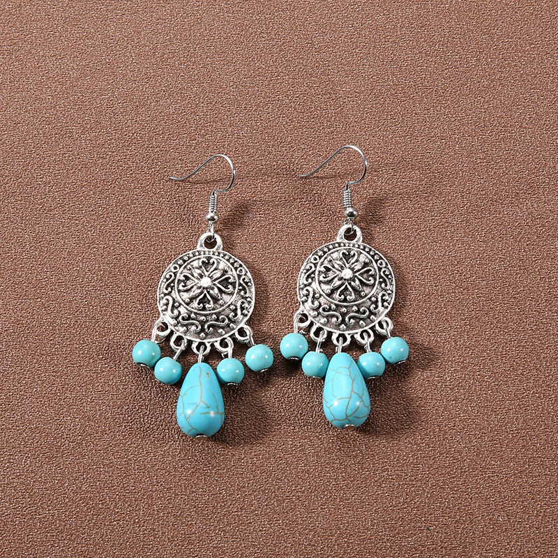 Tassel Turquoise Retro Minority Ethnic Style Graceful Personality Tibetan Earrings