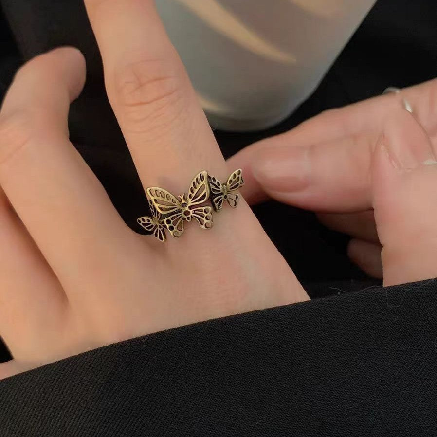 Retro Goth Gothic Butterfly Open Niche Ring