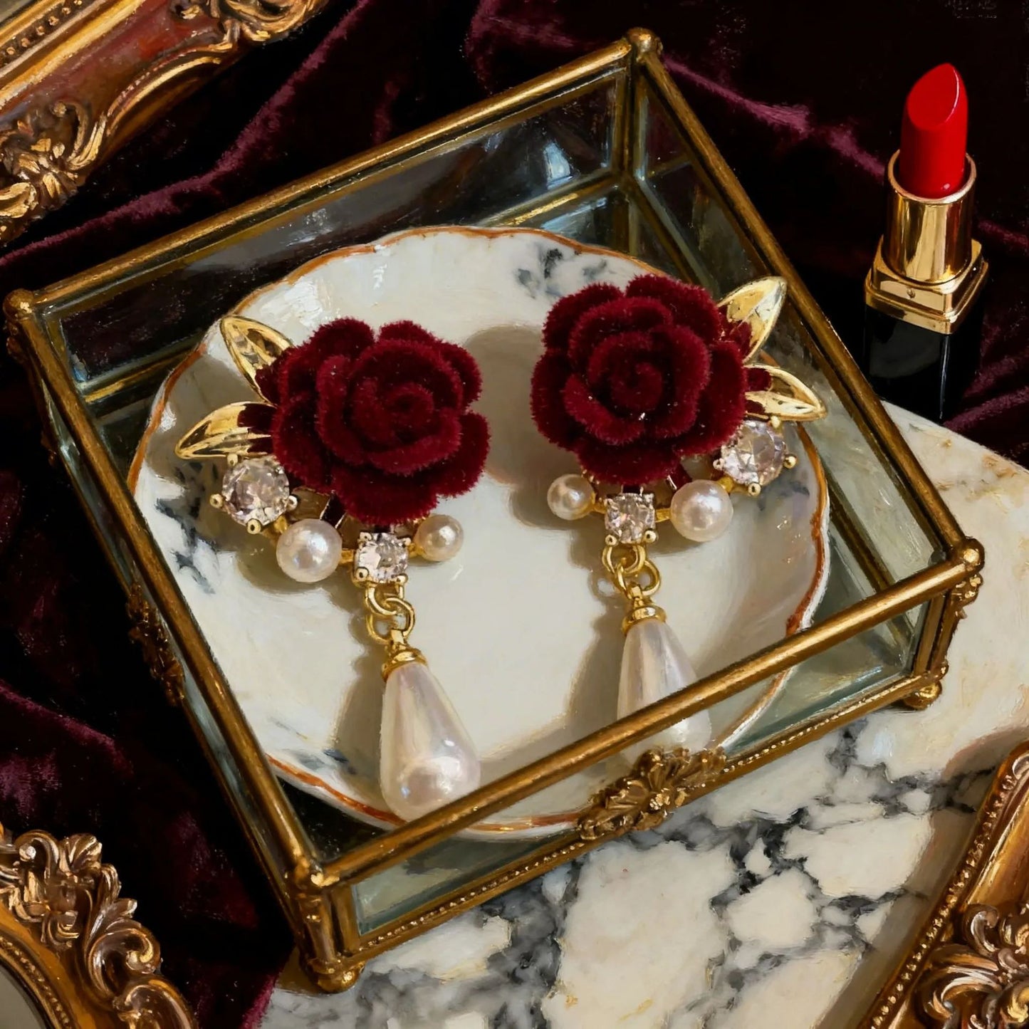 Chinese Red Elegant Retro Cheongsam Match White Earrings