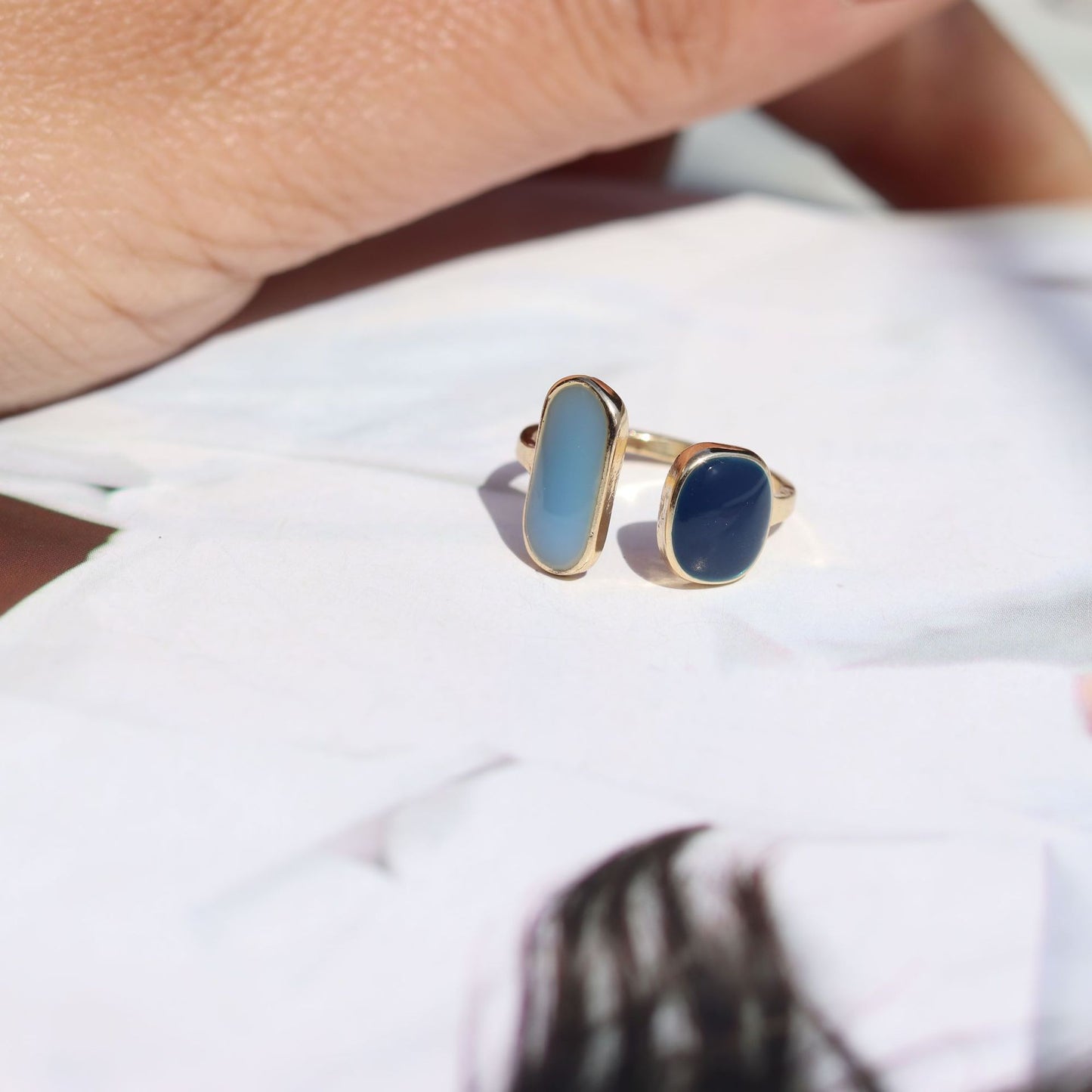Elegant Blue Drop Oil Open Korean Style Simple Female Rings
