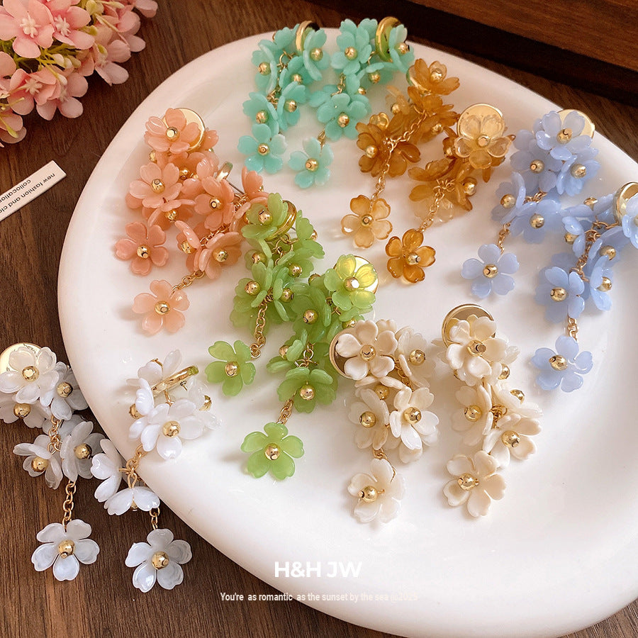 Acrylic Flower Tassel Super Fairy Mori Style Sweet Beautiful Light Earrings